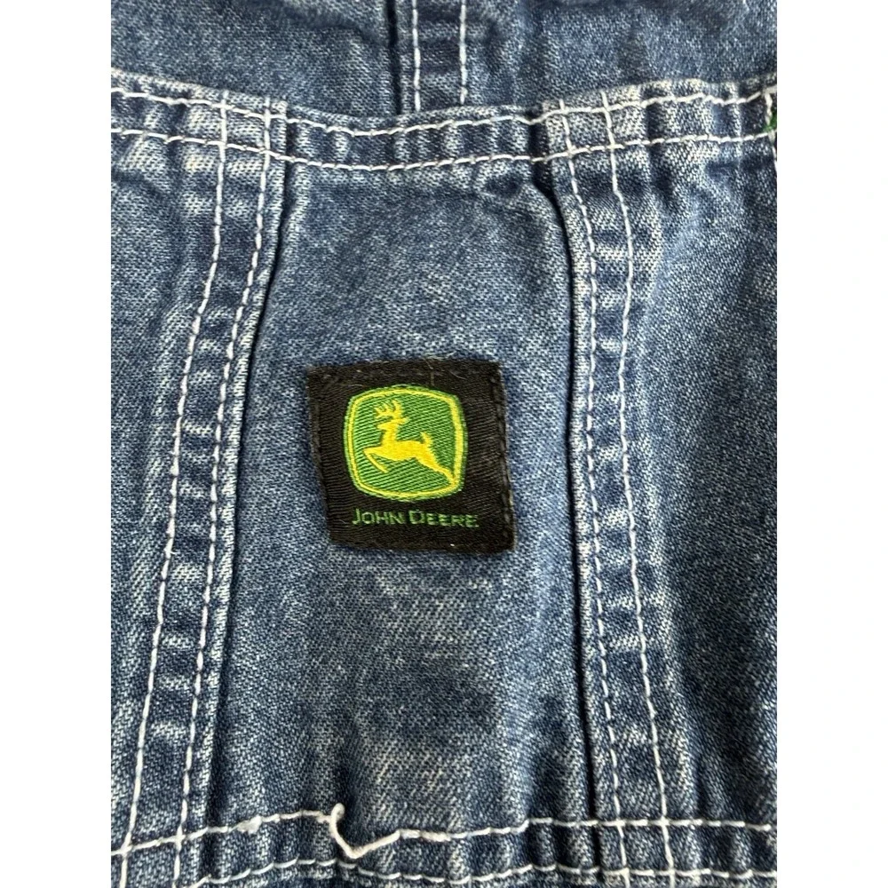 Vintage John Deere Denim Overalls Youth Adjustable Bib Wide Leg Farm Logo